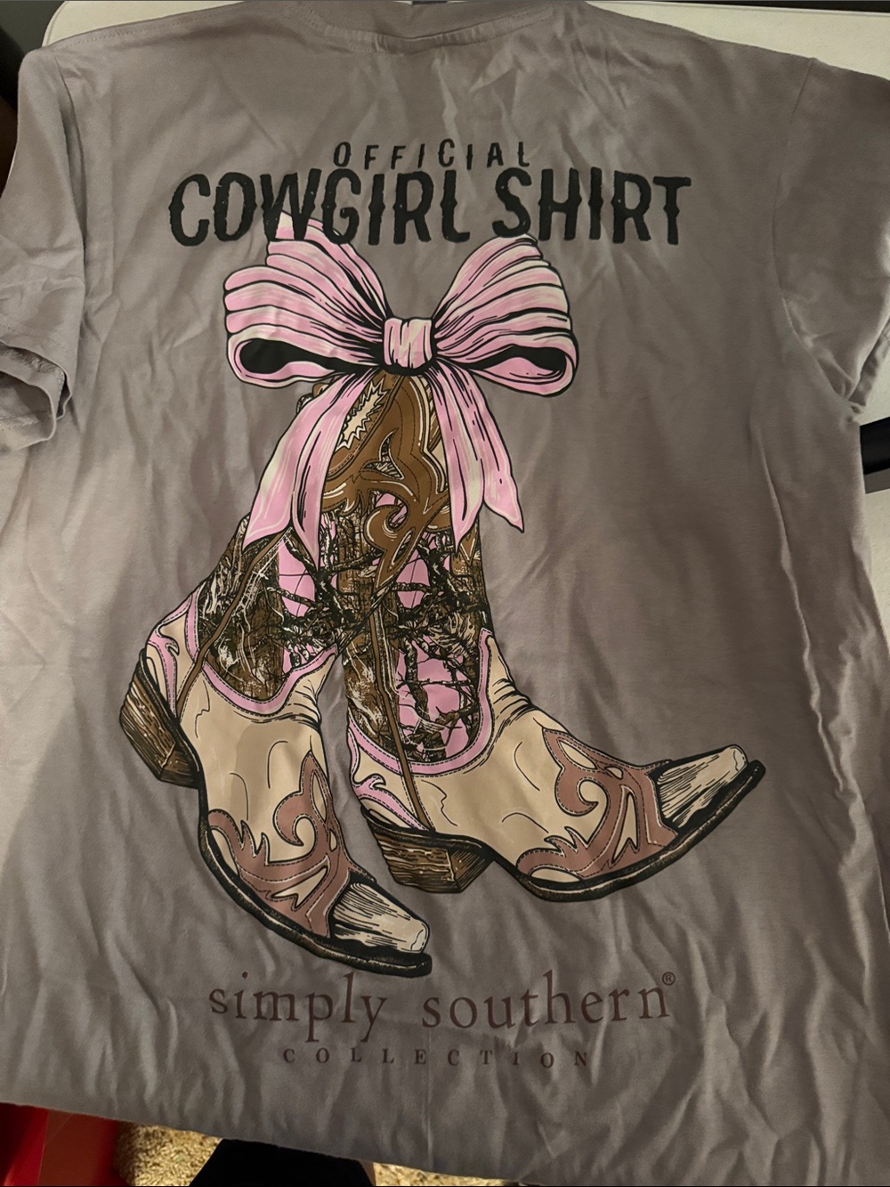 Simply Southern women’s short -Sleeve Cowgirl Graphic Tee — Taupe